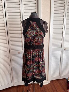 New York & Company Black Paisley One-Shoulder Dress